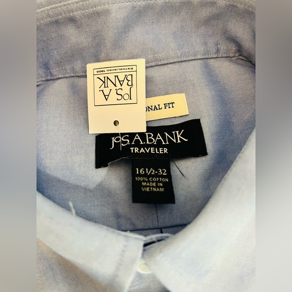 JOSEPH A. BANK Traveler Mens Traditional Fit Dress Shirt Blue 16.5x32 - Picture 9 of 11